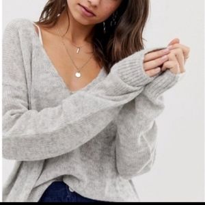 Free People Oversized Grey V-Neck Sweater